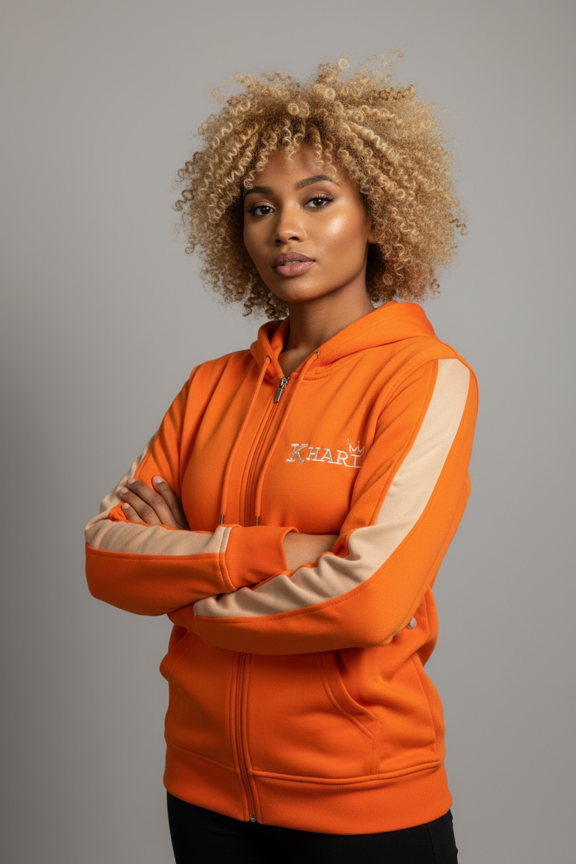Khari Brand “October Orange” zip hoodie